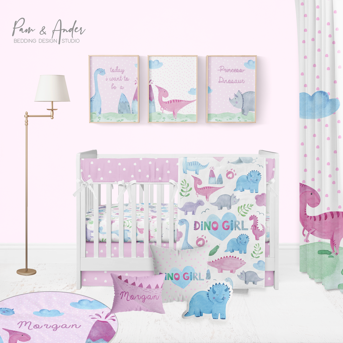 Baby girl dinosaur crib bedding sale