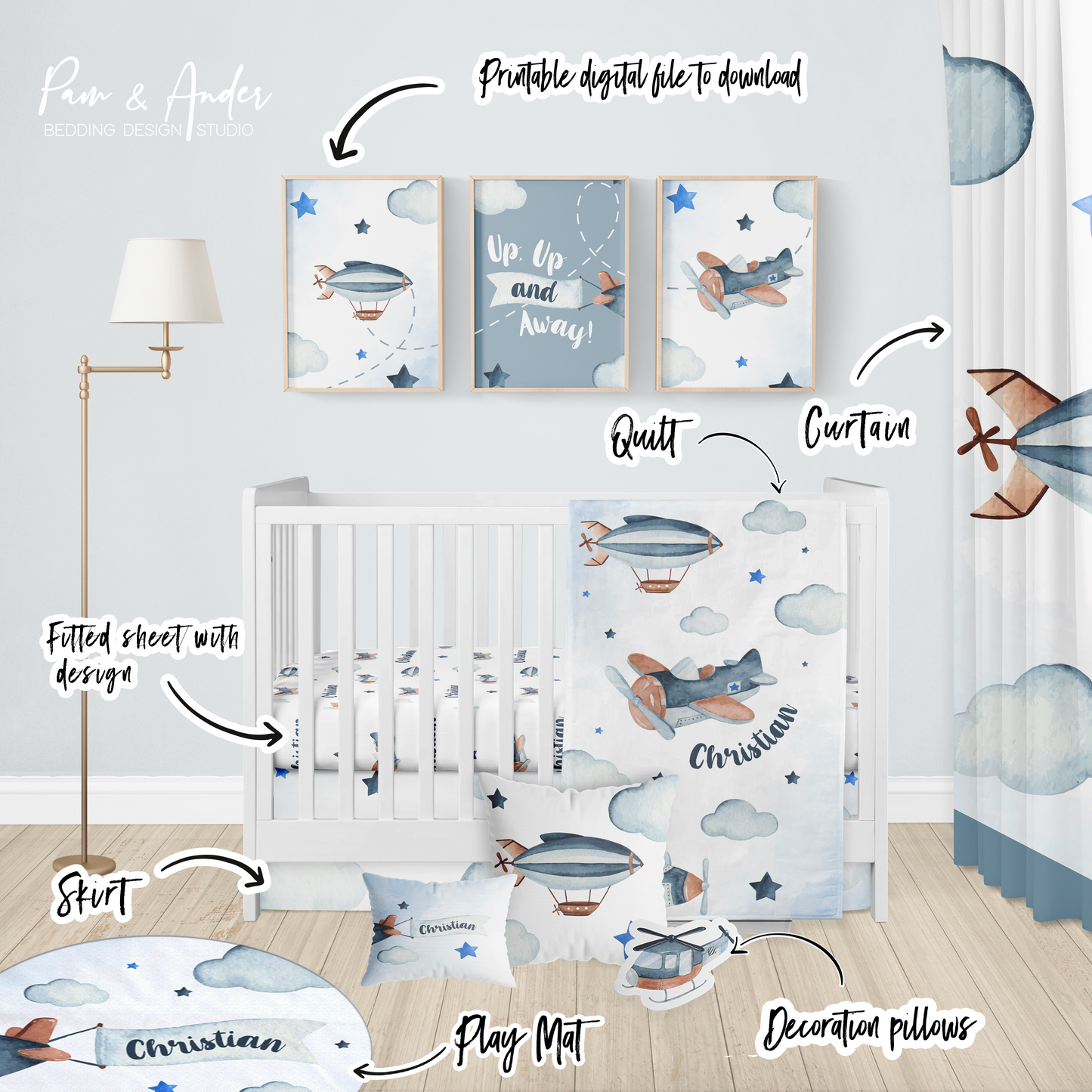 Plane Boy Crib bedding set