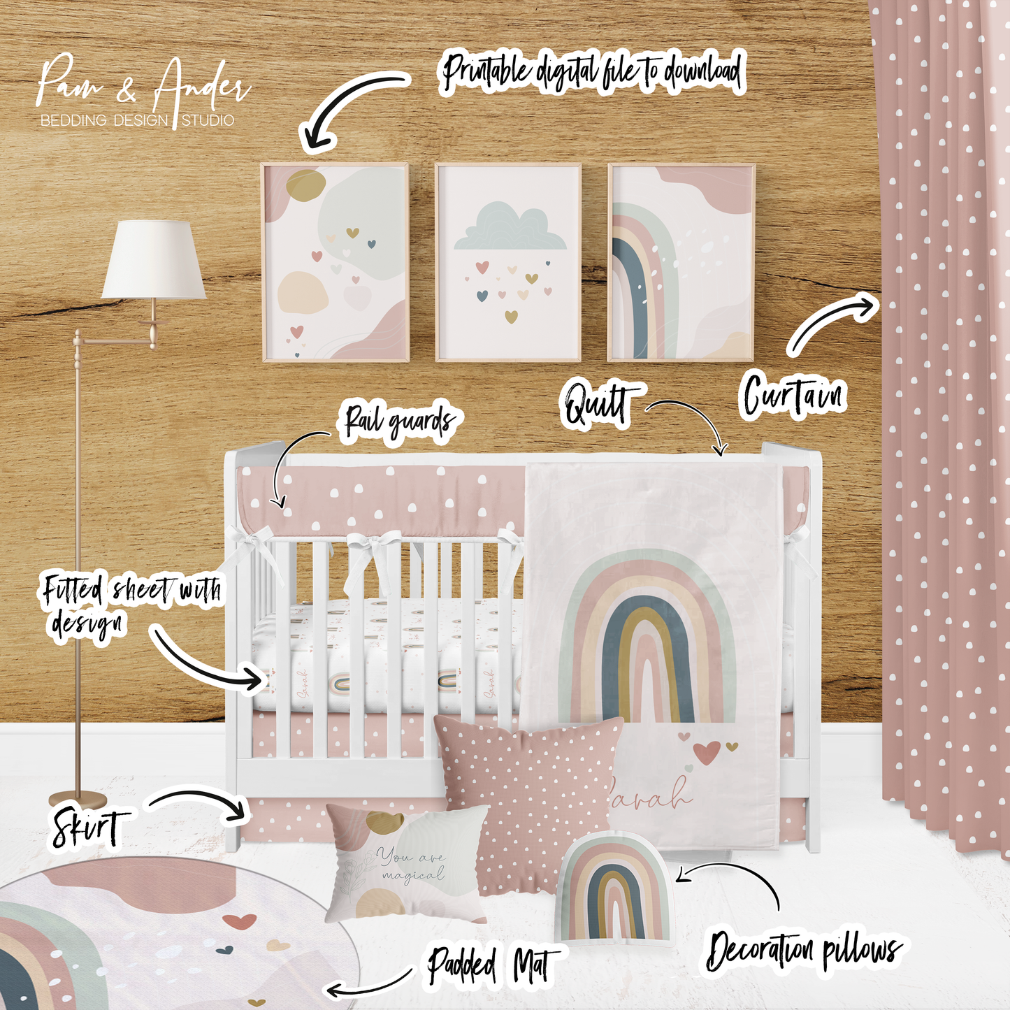 Pastel Rainbow Crib Bedding Set