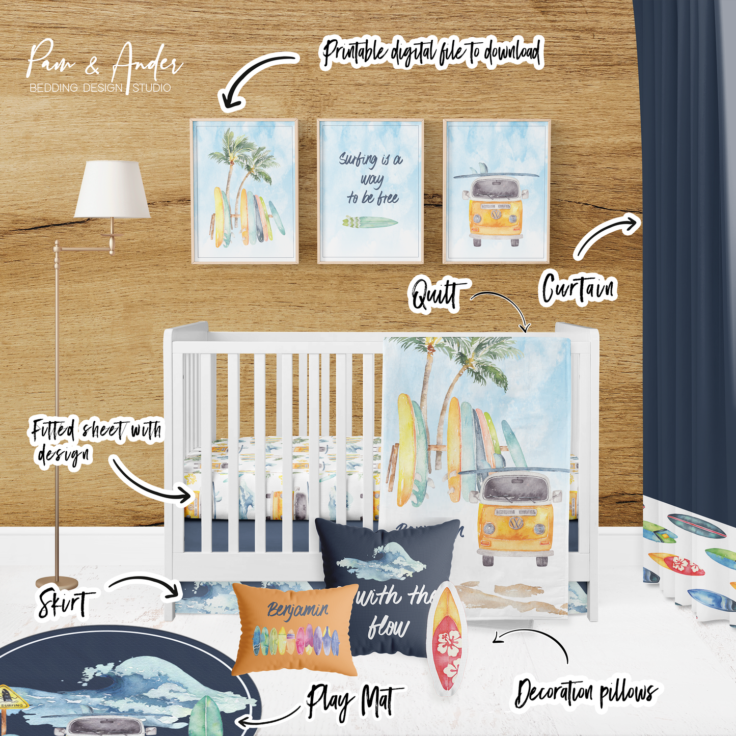 Surf Boy Crib bedding set