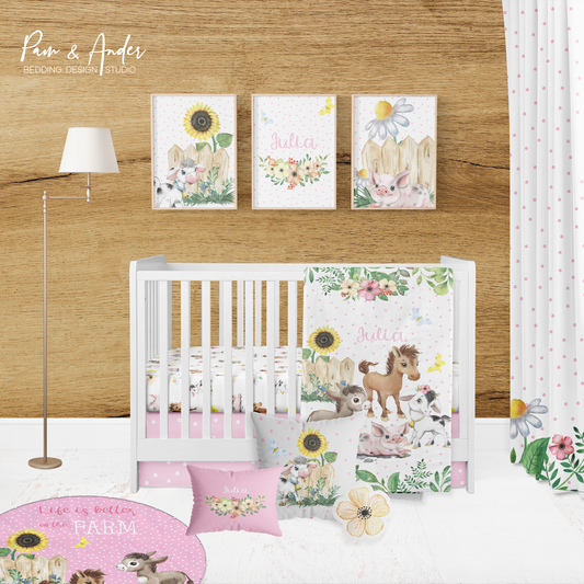 Farm for girl Crib Bedding Set