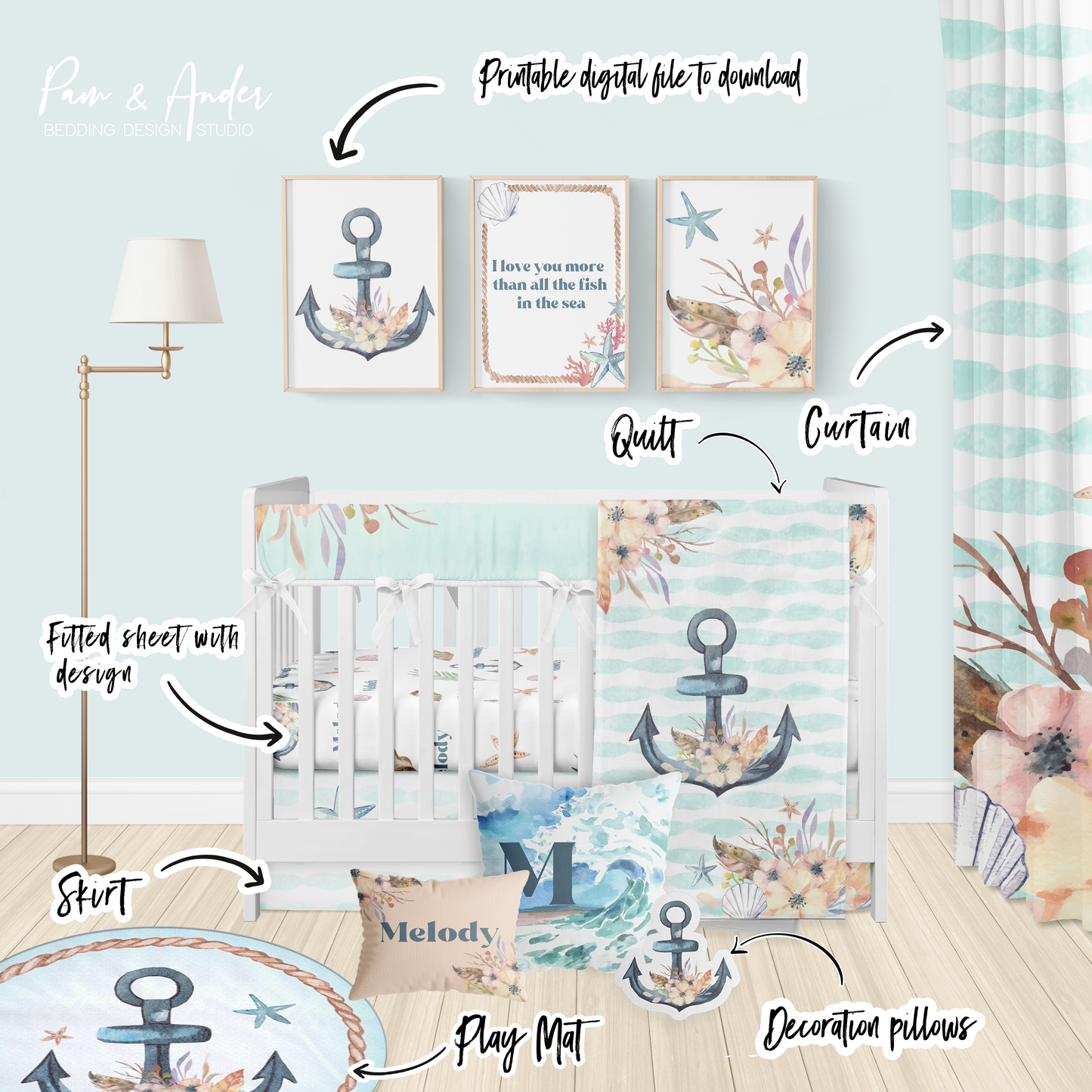 Nautical Girl Crib bedding set