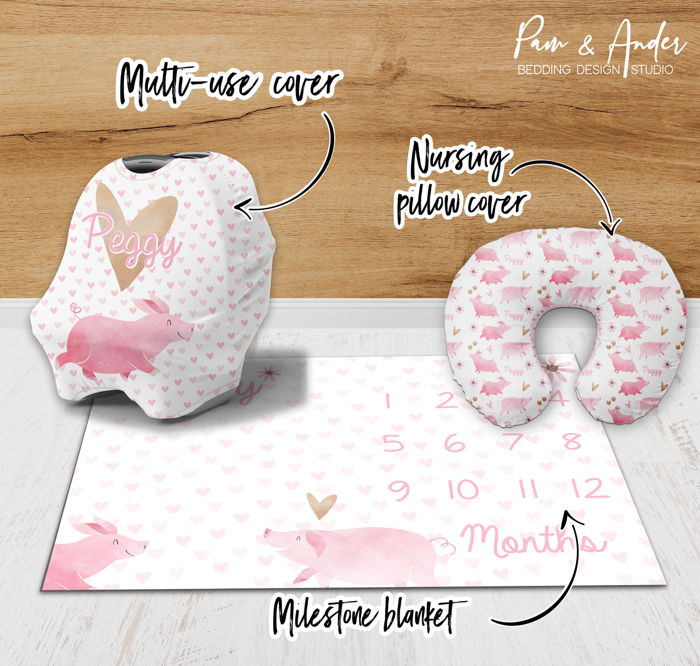 Heart Pig Crib Bedding Set