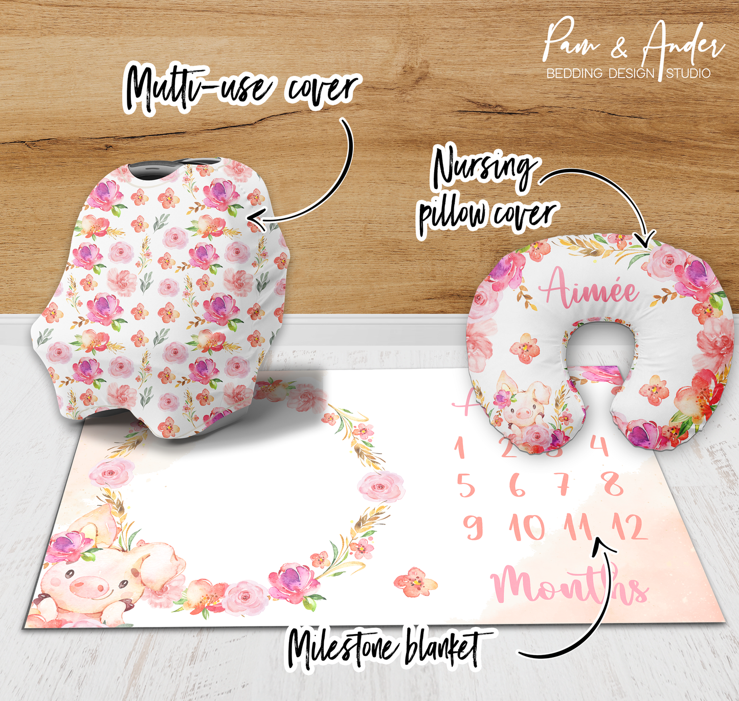 Floral Pig Accessories set