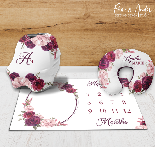 Burgundy Floral Accessories set