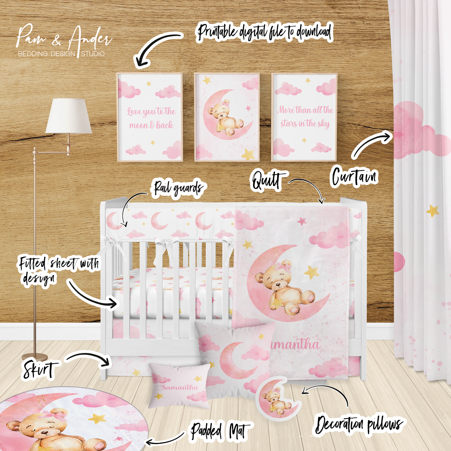 Pink Bear Crib bedding set