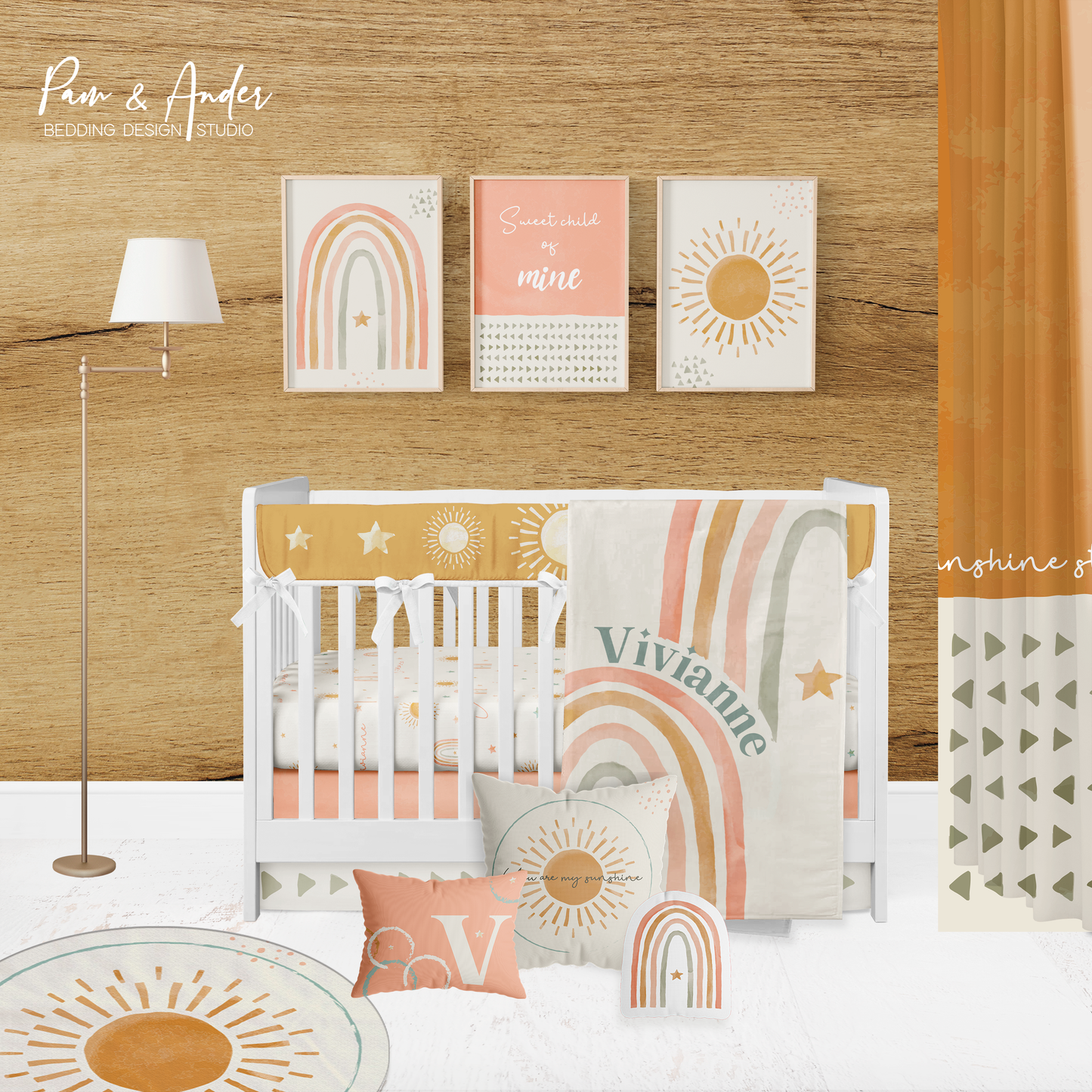 Sun and Rainbow Crib Bedding Set