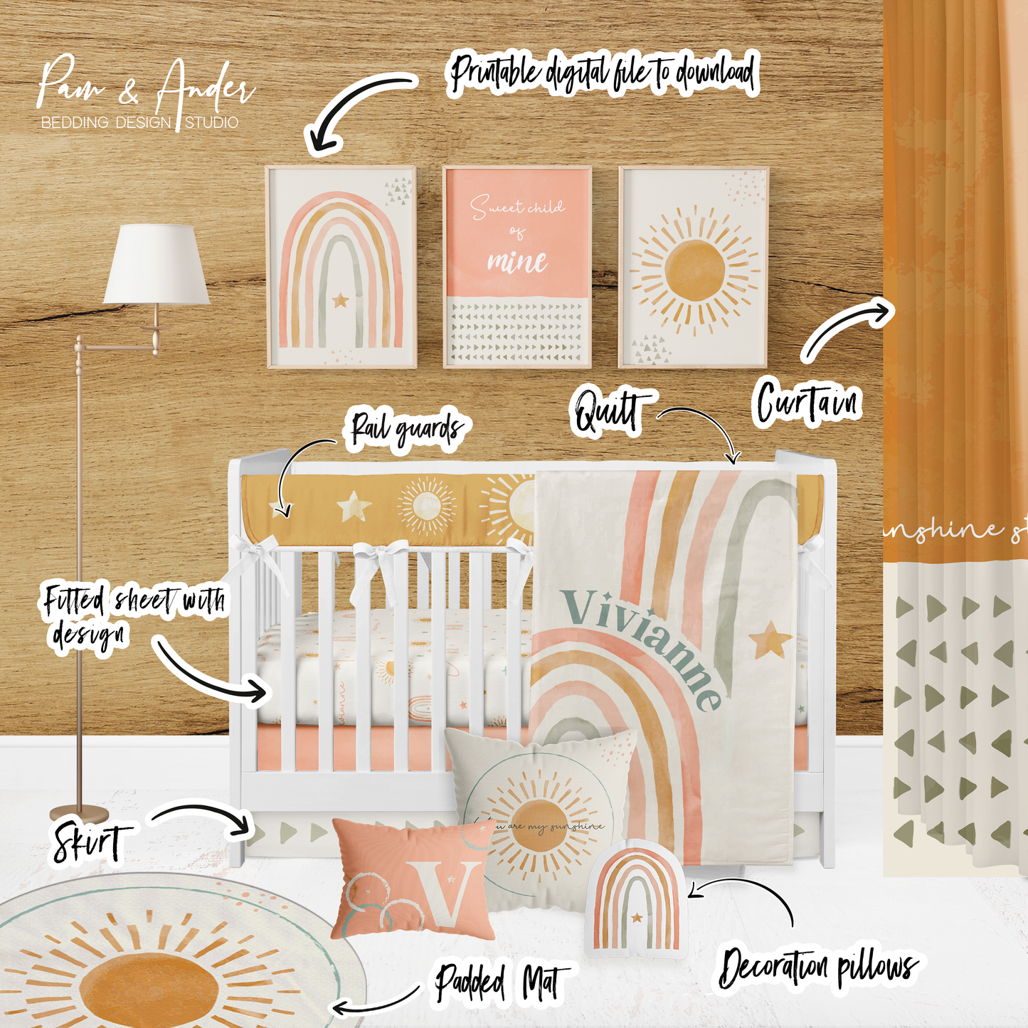 Sun and Rainbow Crib Bedding Set