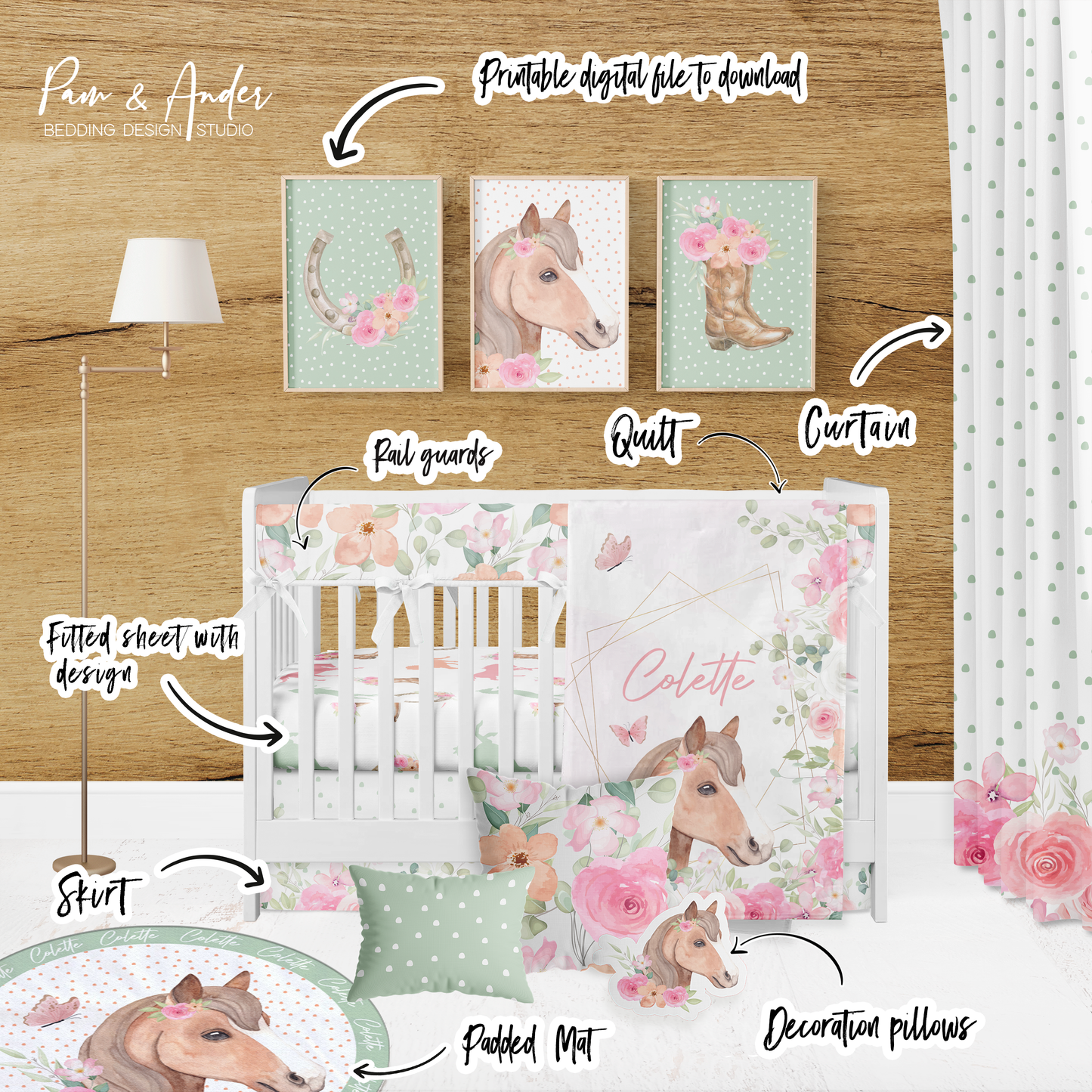 Horse Girl Crib Bedding Set