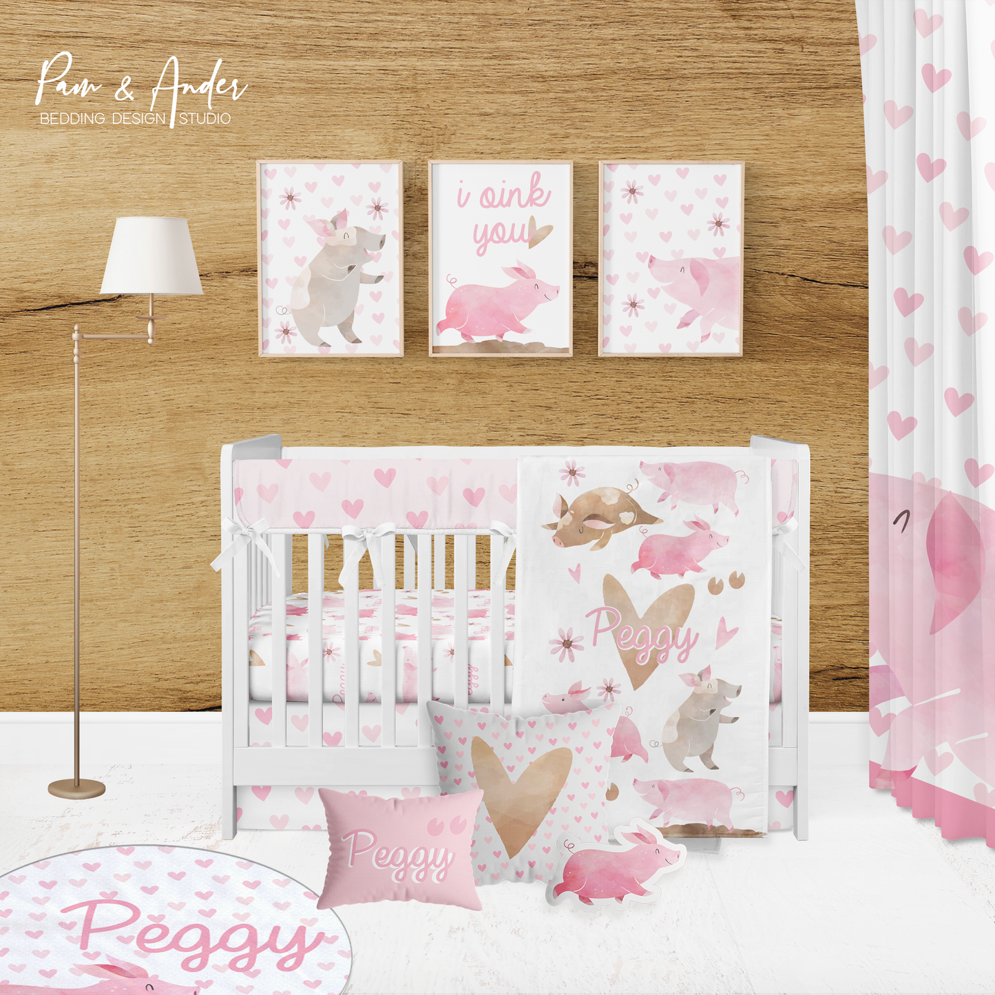 Heart Pig Crib Bedding Set