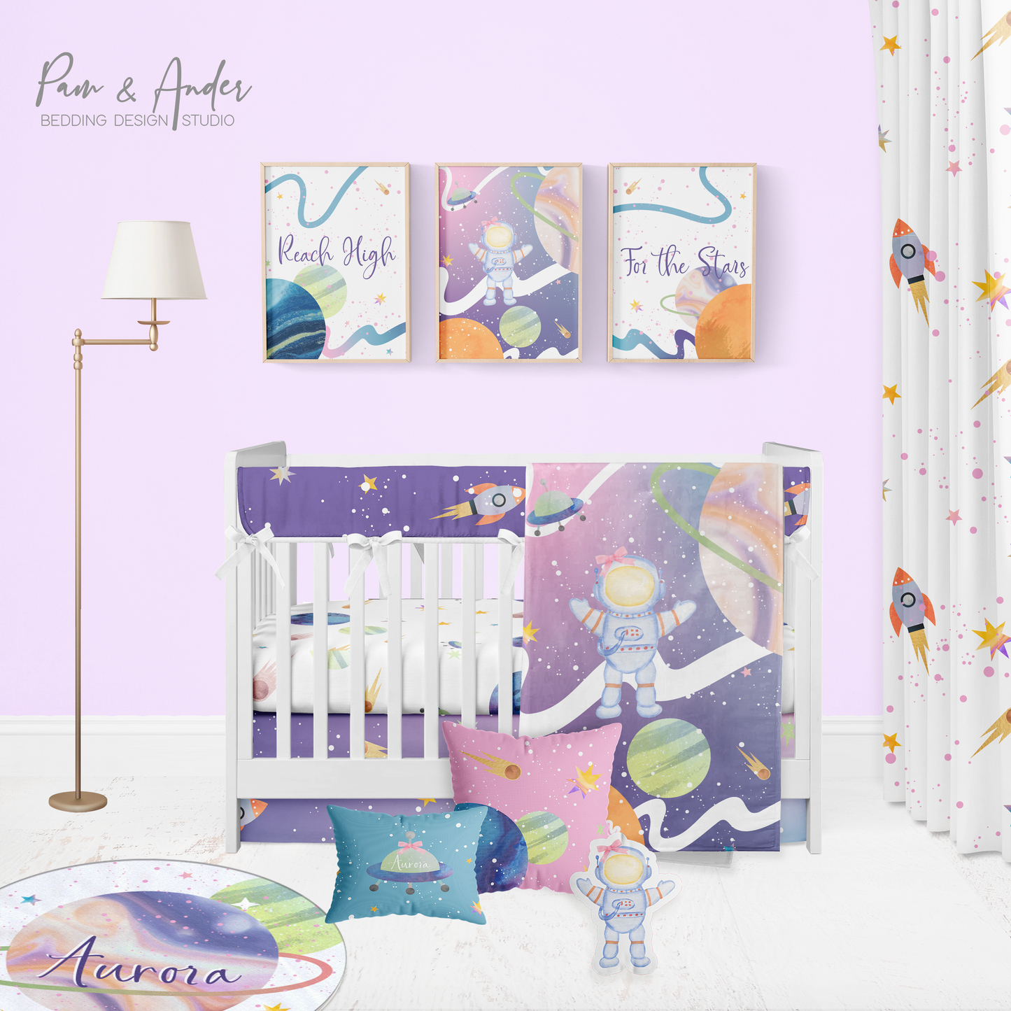 Outer Space for Girl Crib Bedding Set