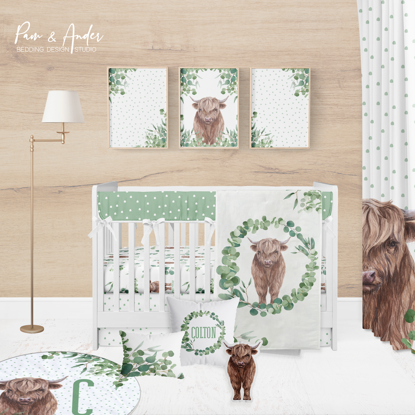 Highland Cow Boy Crib bedding set