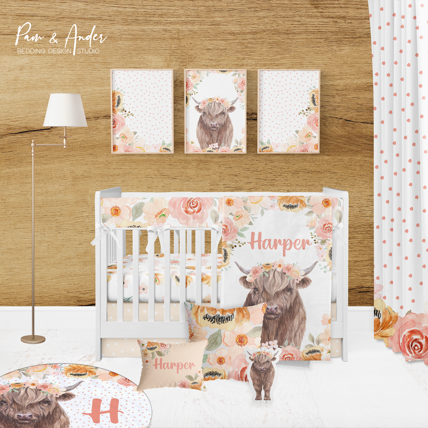 Highland Cow Girl Crib bedding set