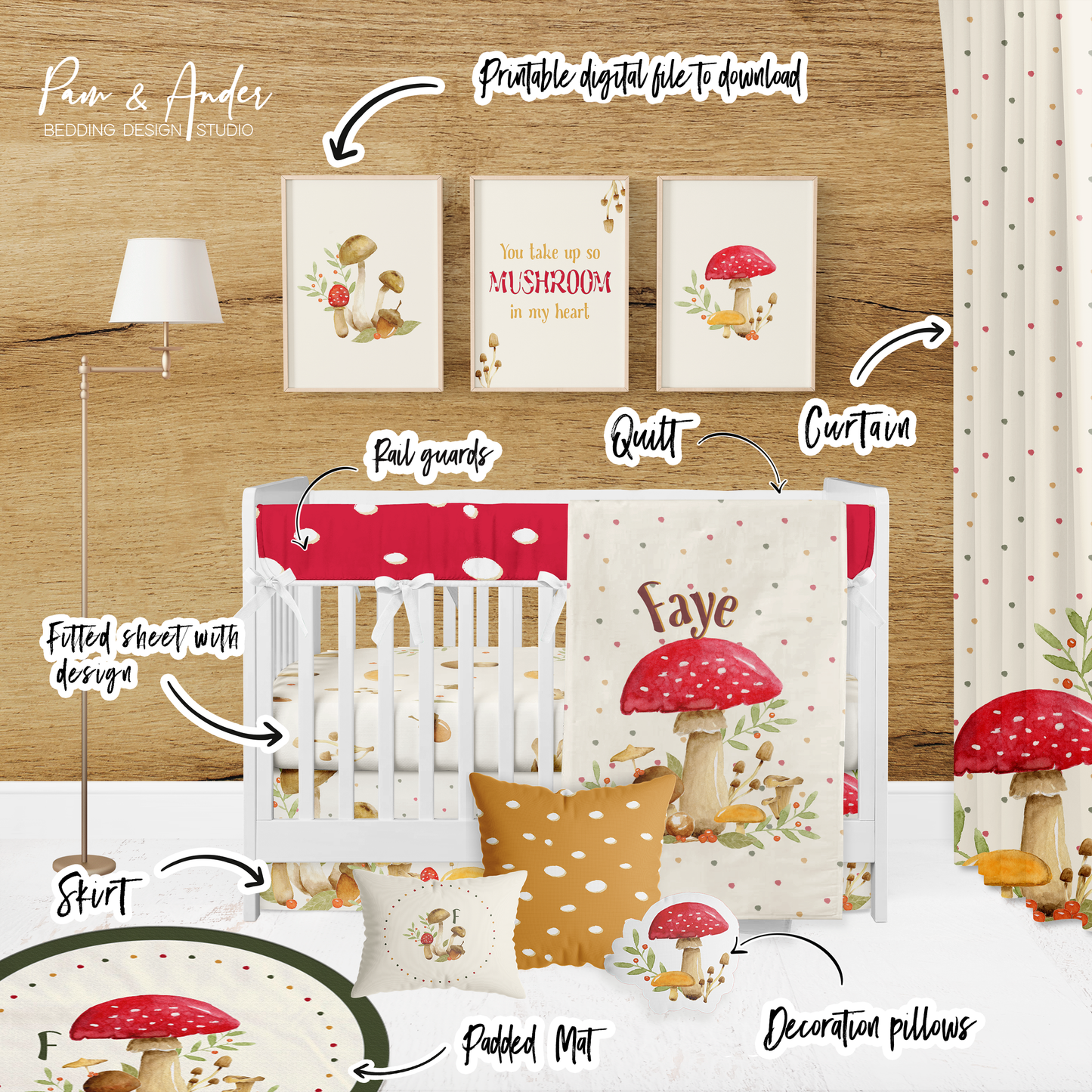 Mushroom Crib bedding set