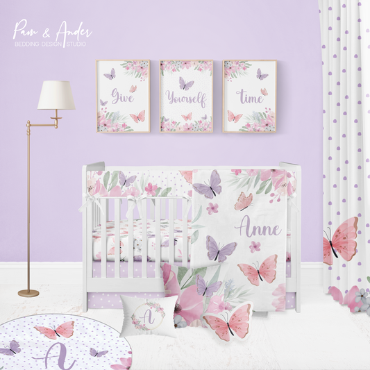 Purple Butterfly Crib bedding set