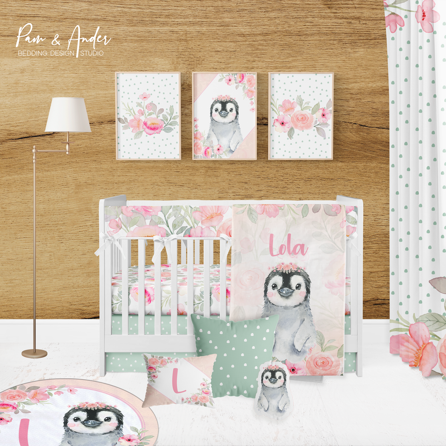 Penguin Girl Crib bedding set