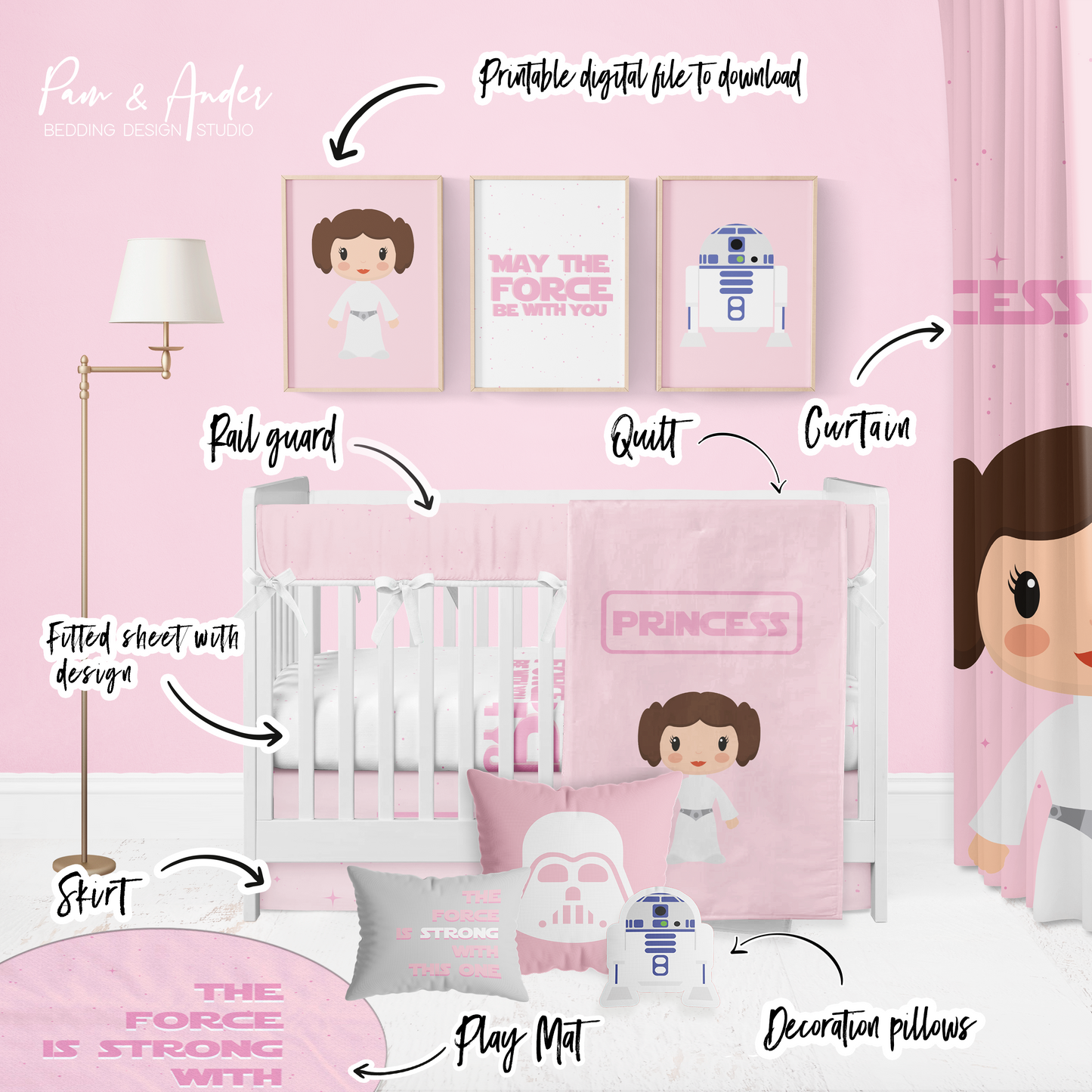 Pink Princess Leia Crib bedding set