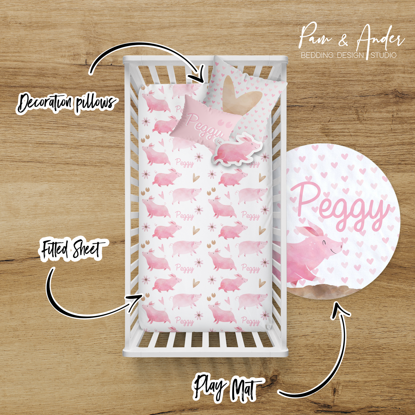 Heart Pig Crib Bedding Set