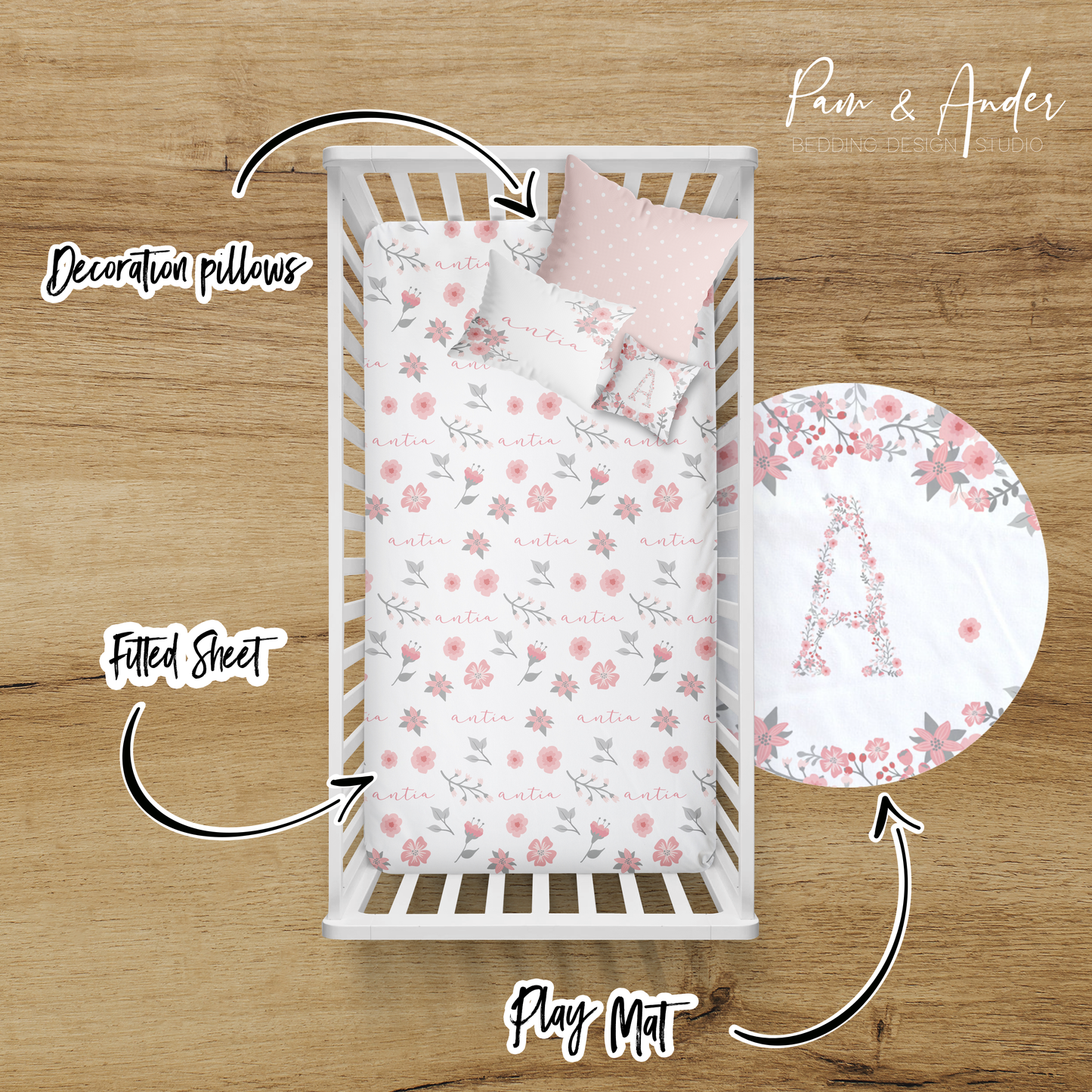 Floral Initial Crib bedding set