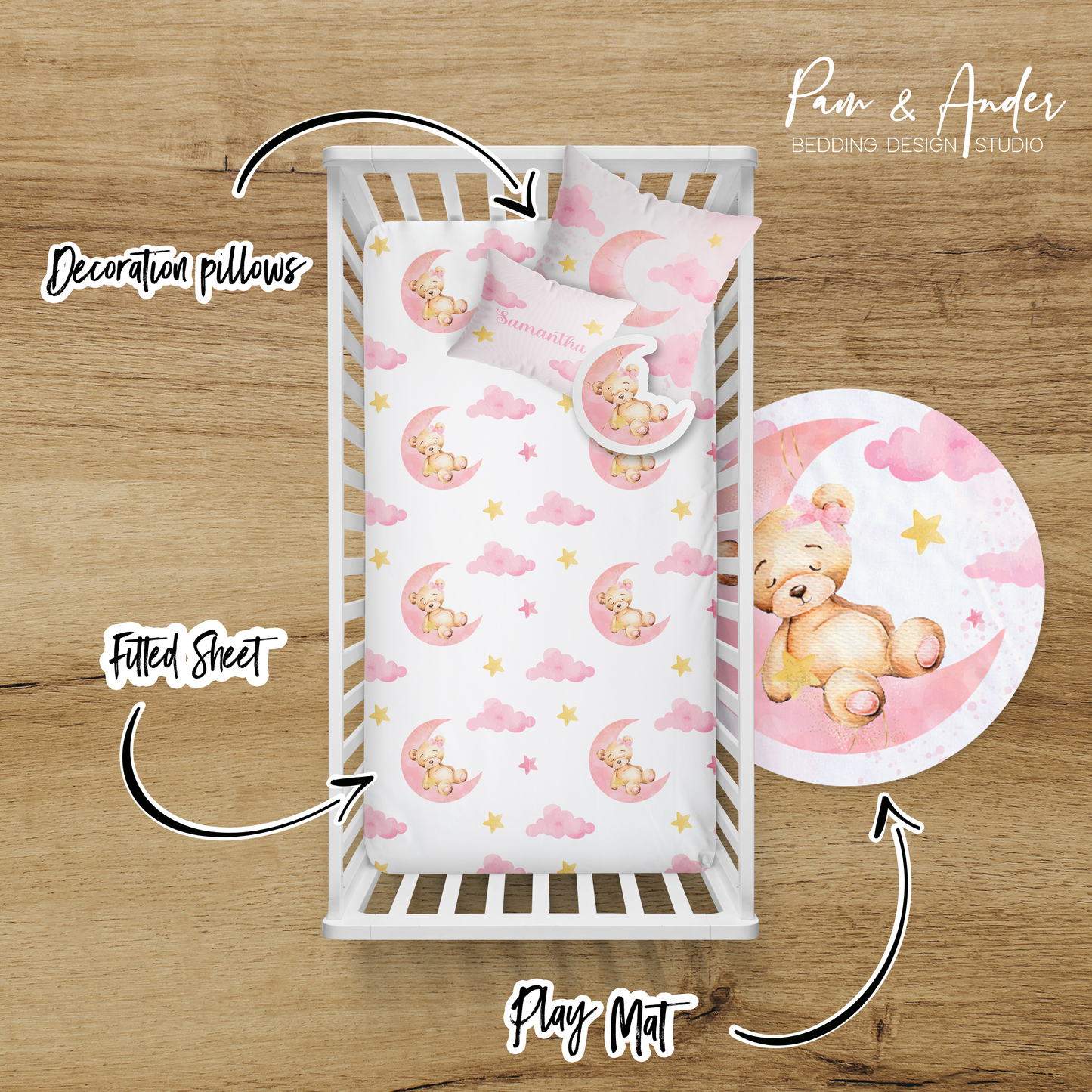 Pink Bear Crib bedding set