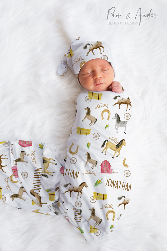 Horse Baby Boy Swaddle Set