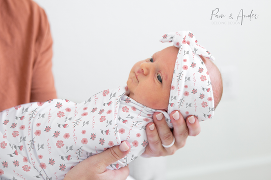 Floral Pink and Gray Baby Girl Swaddle Set