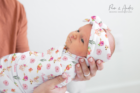 Floral Pig Baby Girl Swaddle Set