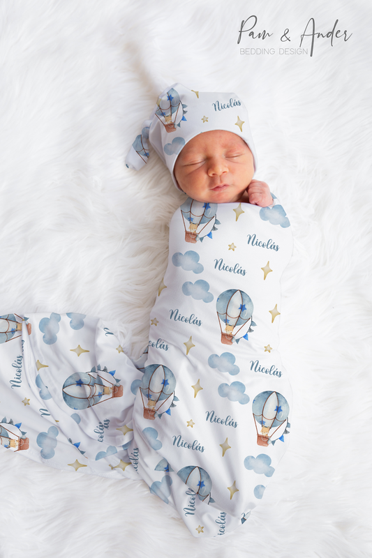 Hot Air Balloon Baby Boy Swaddle Set