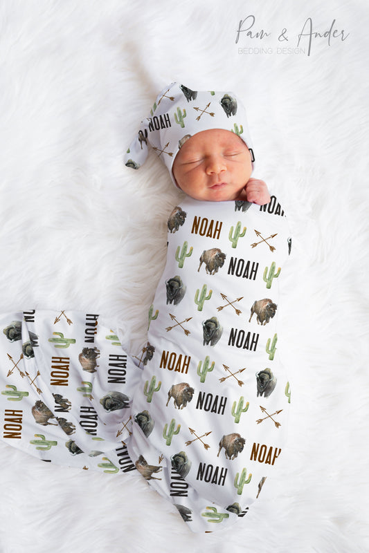 Tribal Buffalo Baby Boy Swaddle Set