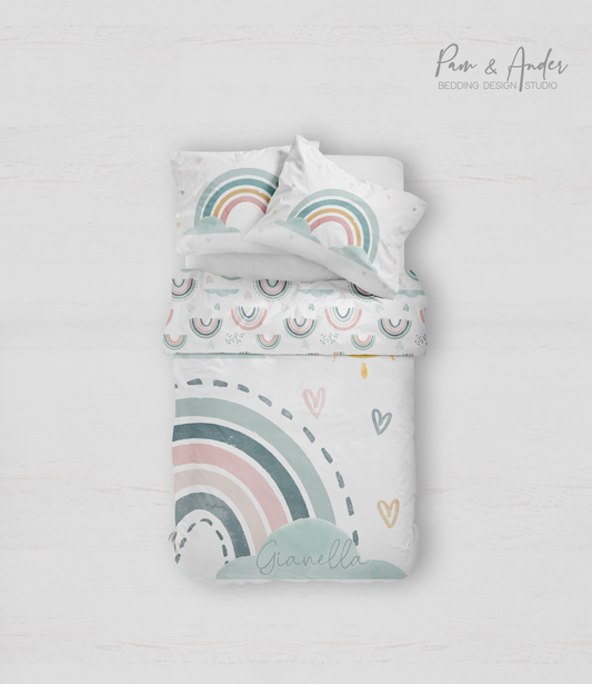 Watercolor rainbow bedding set