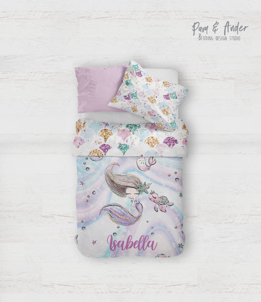 Mermaid glitter bedding set