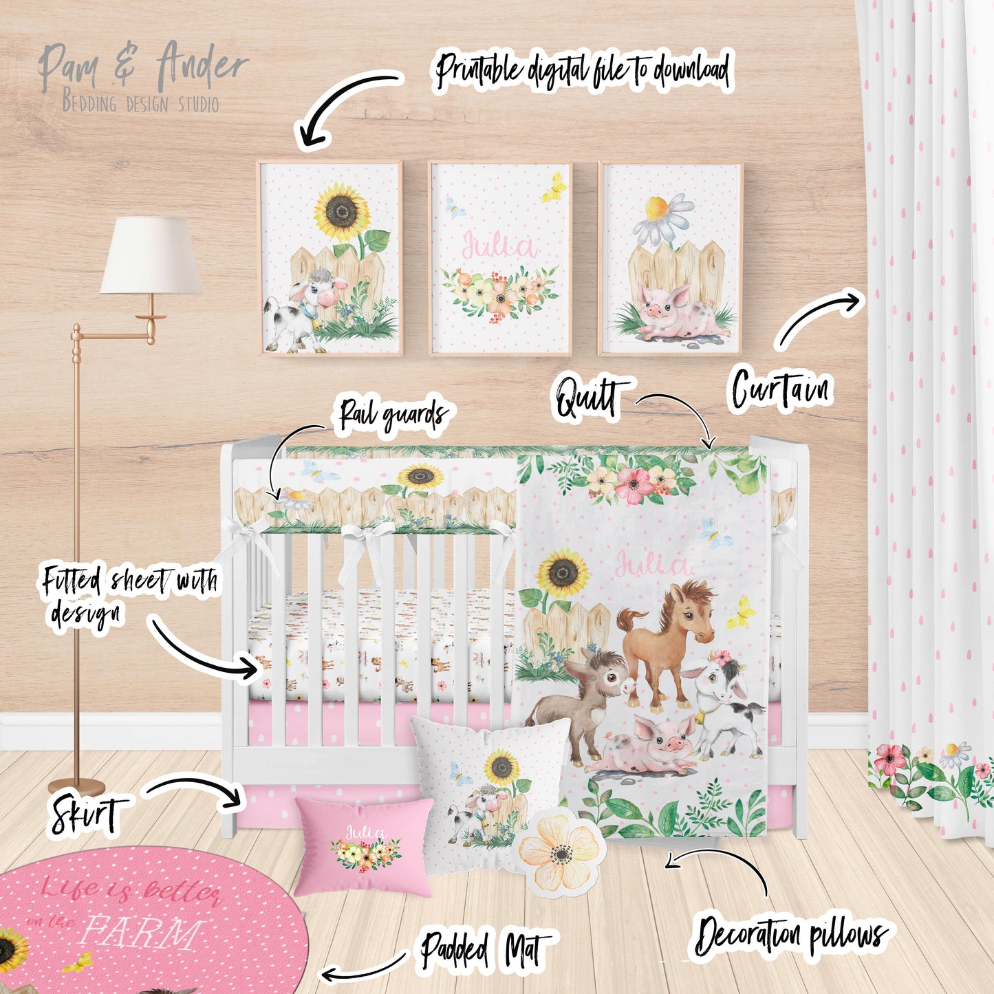 Farm for girl Crib Bedding Set