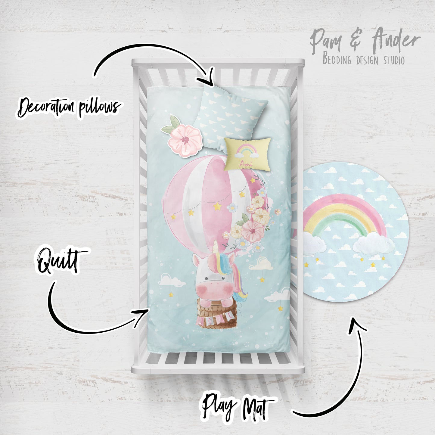 Unicorn Crib Pink Bedding Set