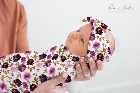 Purple Floral Baby Girl Swaddle Set