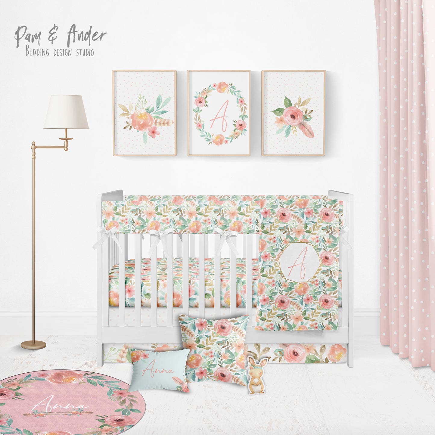 Floral Crib Pink Bedding Set