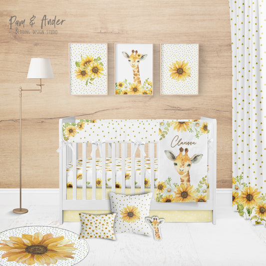 Sunflower and Giraffe Crib Bedding Set