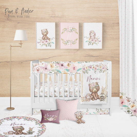 Bear and Flowers Crib Bedding Set