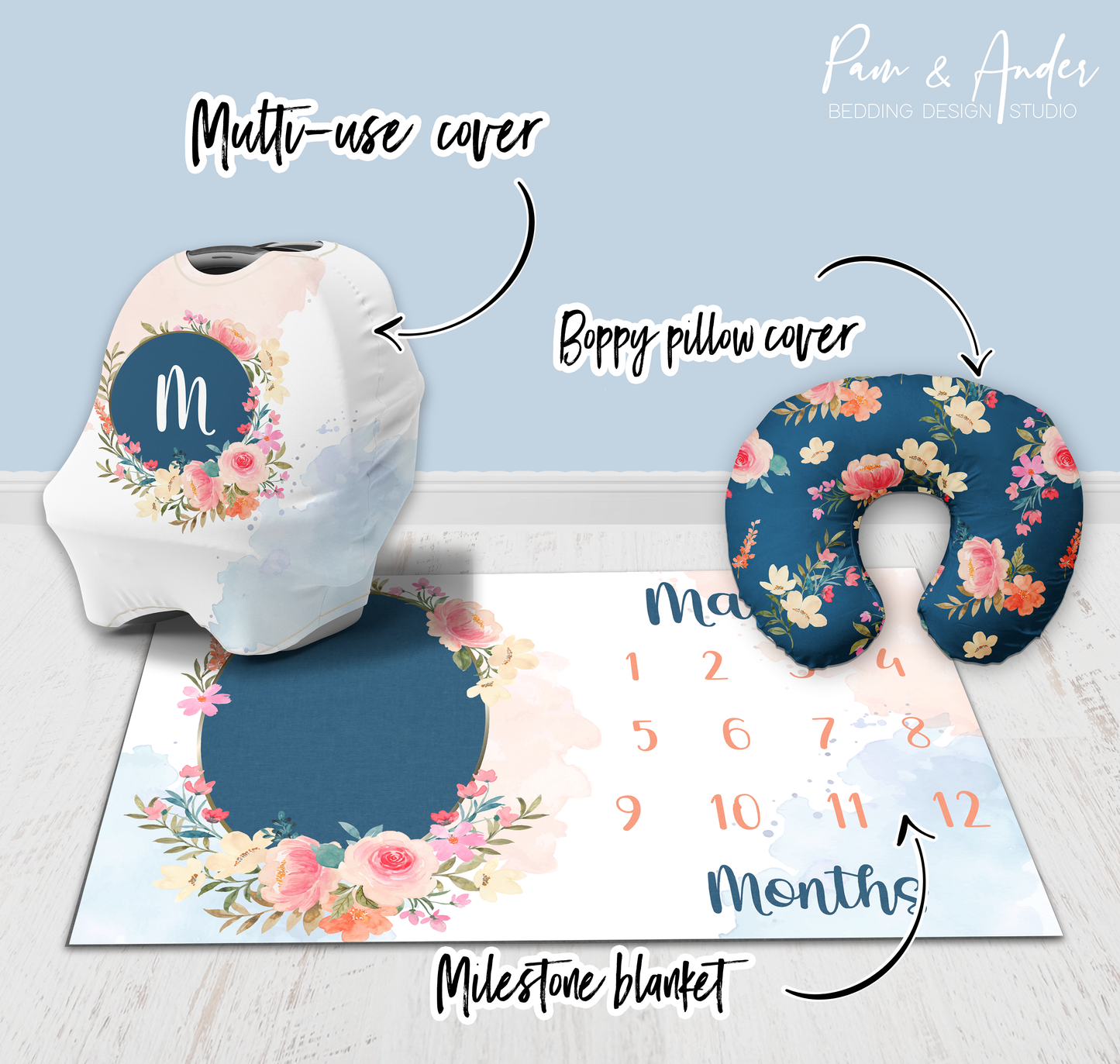 Flowers Blue Accessories set