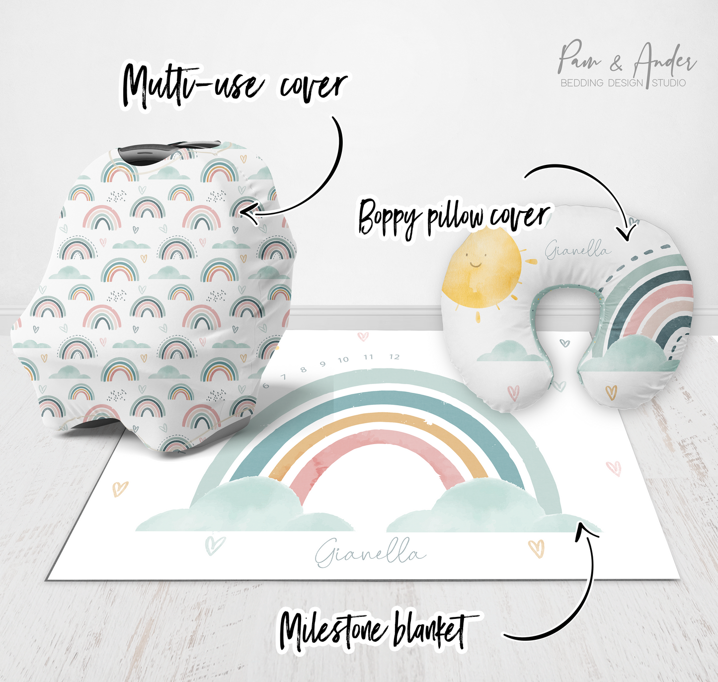 Watercolor Rainbow accessories set