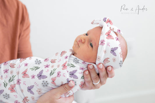 Lilac Butterfly Baby Girl Swaddle Set