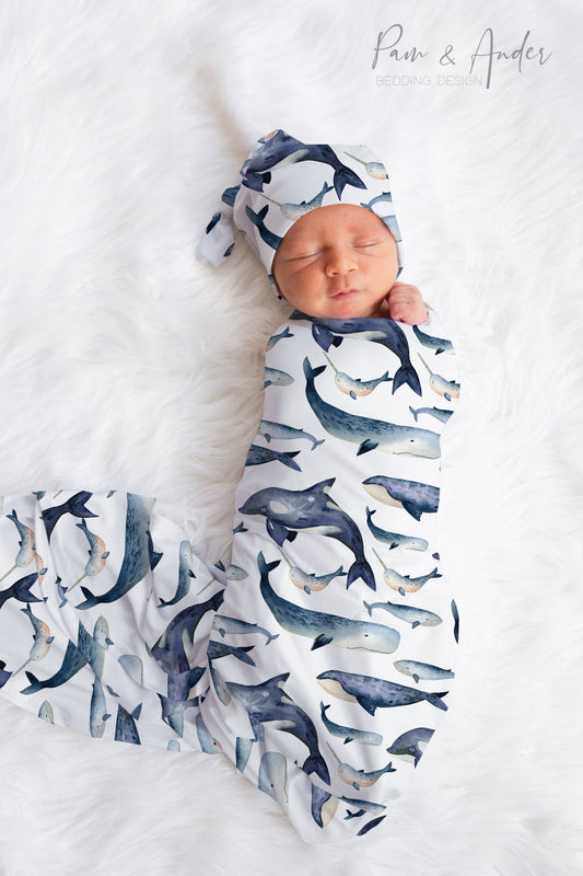 Whale Baby Boy Swaddle Set