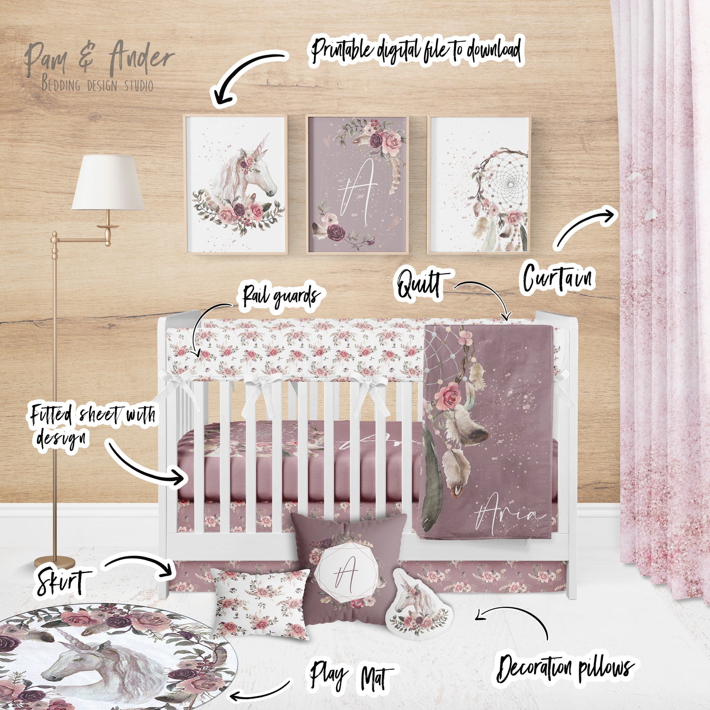 Unicorn Boho Crib Bedding Set