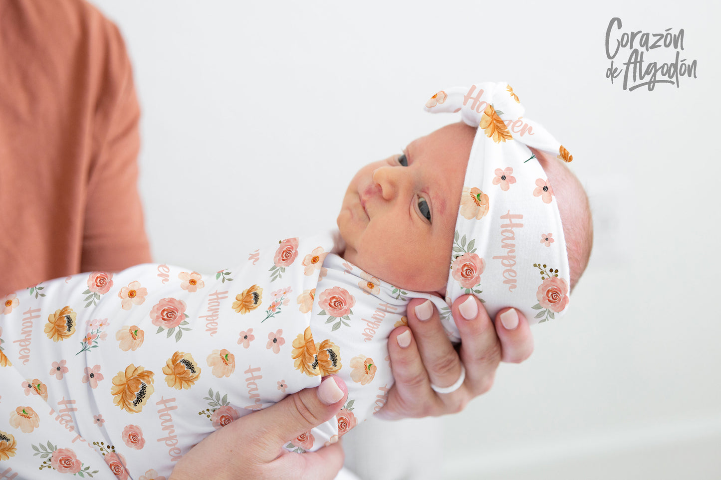 Orange Flowers Baby Girl Swaddle Set