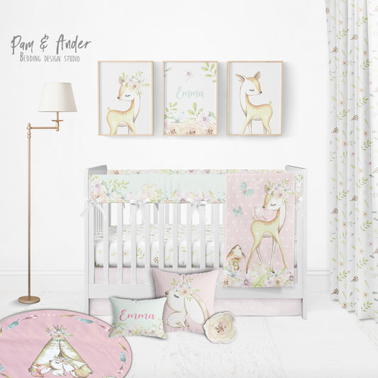 Woodland Animals and Flowers Baby Nursery set for girl