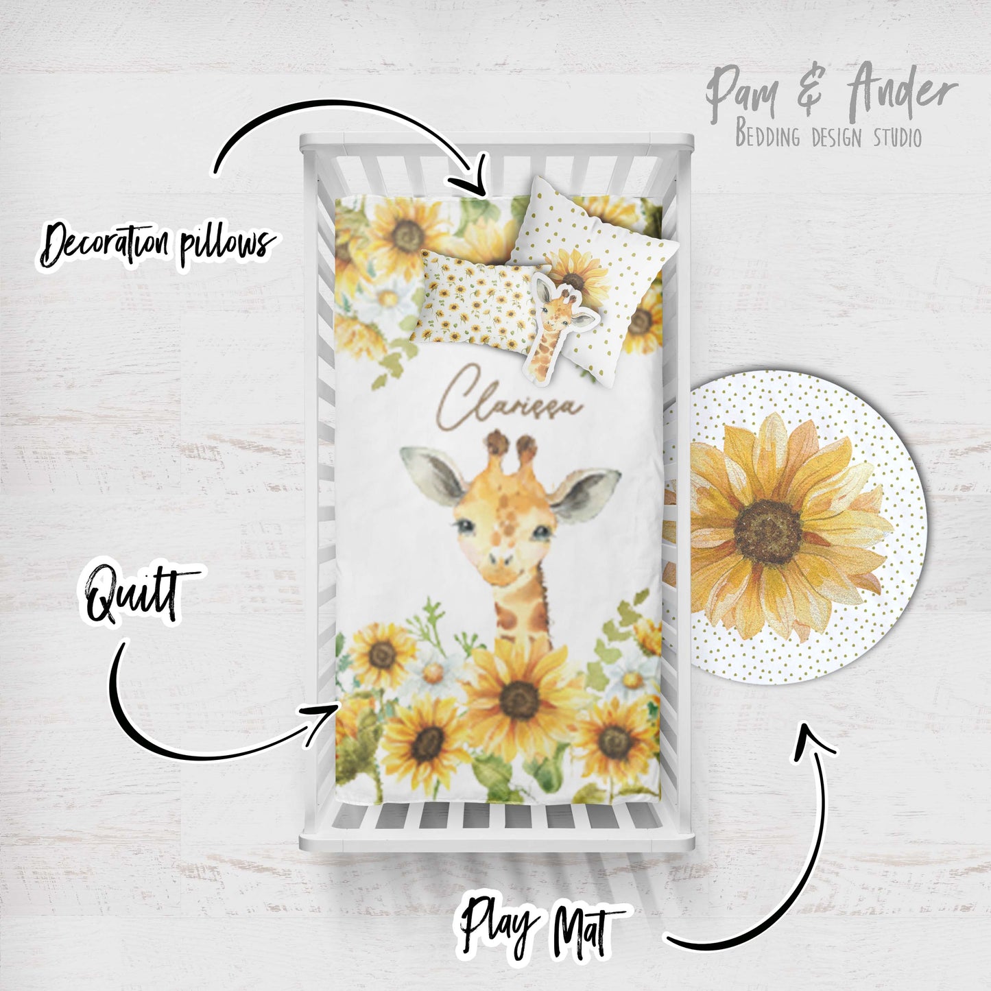 Sunflower and Giraffe Crib Bedding Set