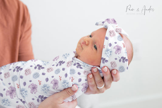 Lilac Floral Baby Girl Swaddle Set