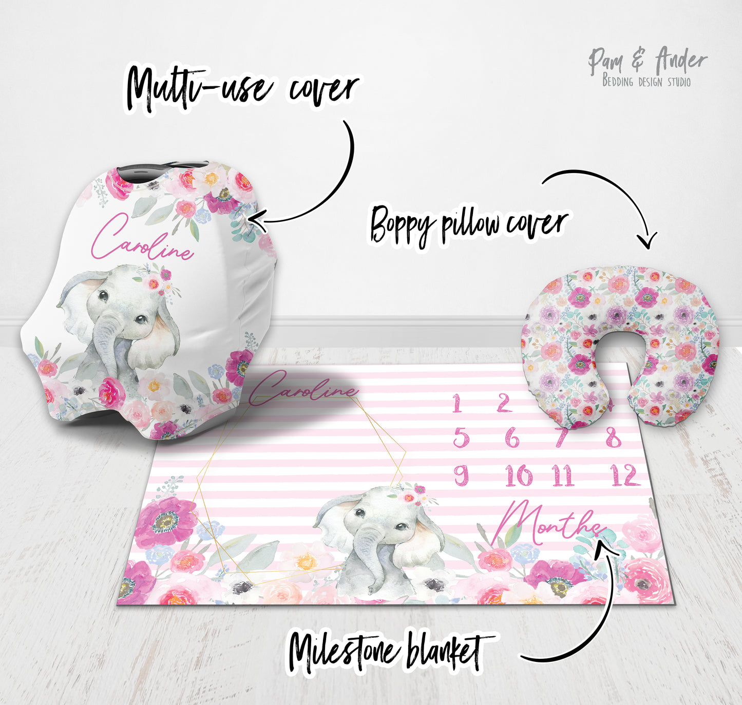 Elephant pink accessories set