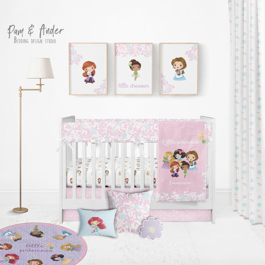 Princesses Crib Pink Bedding Set