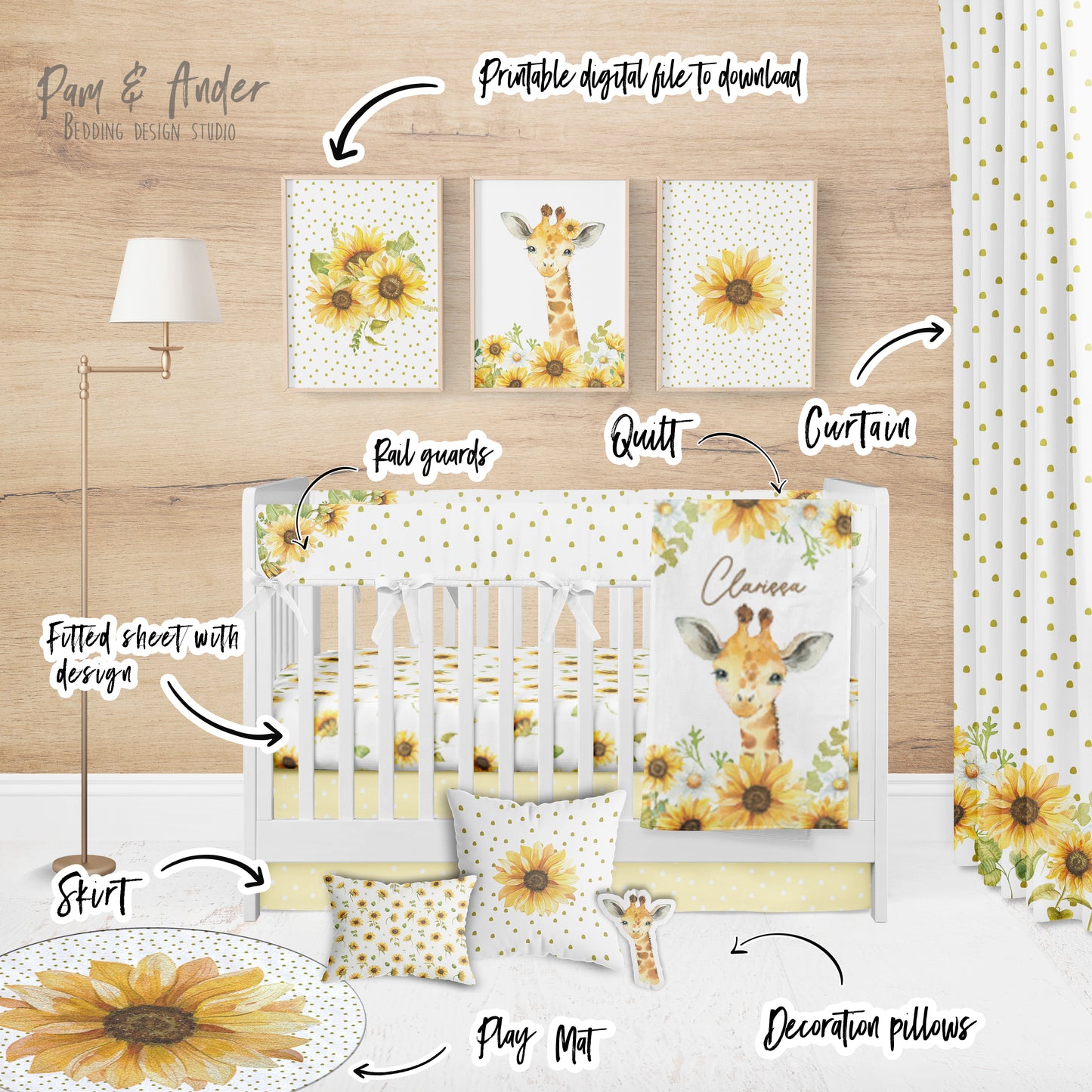 Sunflower and Giraffe Crib Bedding Set