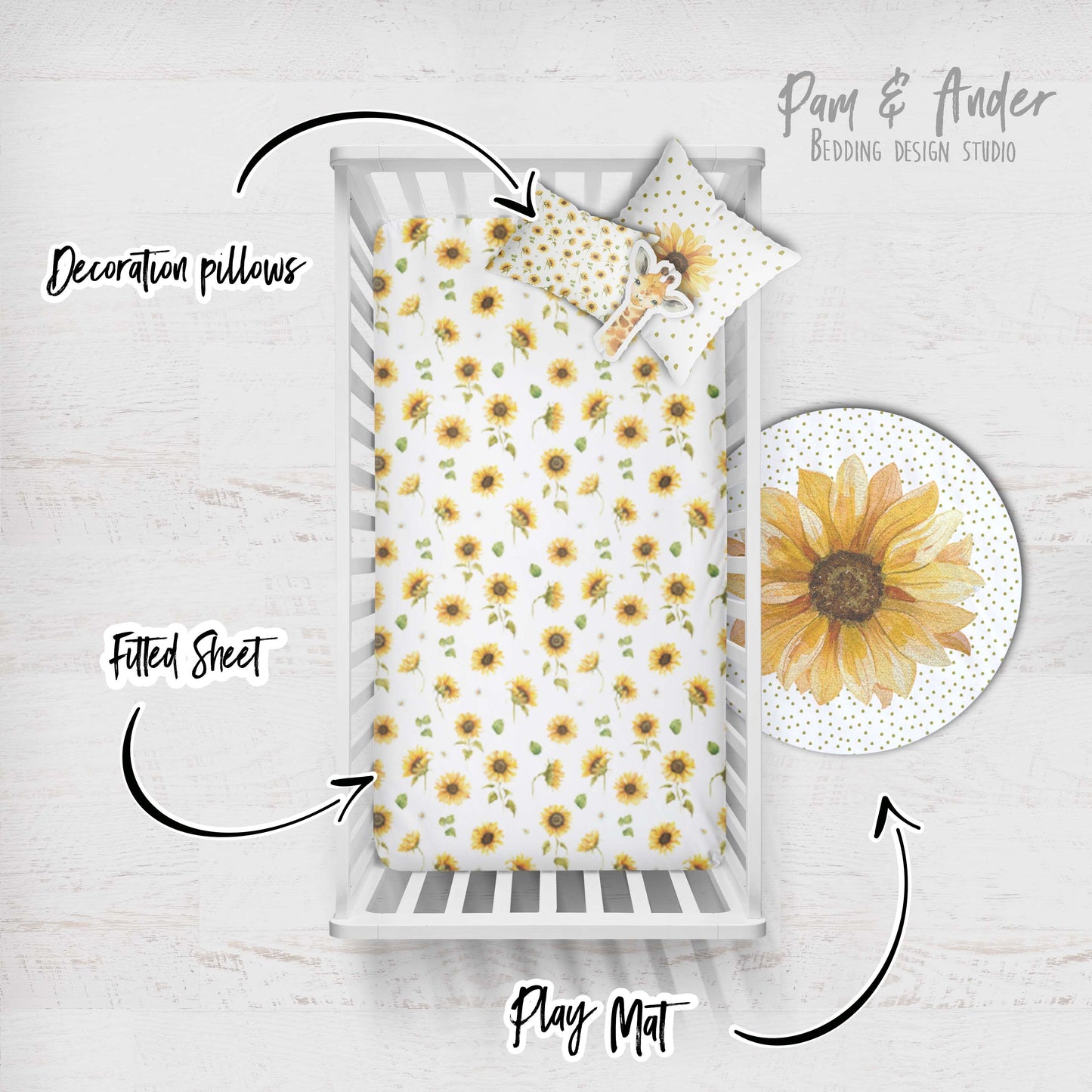 Sunflower and Giraffe Crib Bedding Set